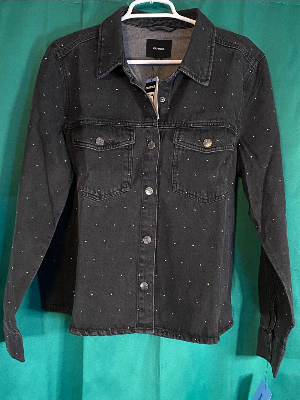 Express Black Studded Denim Shirt Jacket